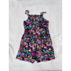 Girls BUMS & ROSES Bamboo Romper 7 Black Multicolor Coral Print